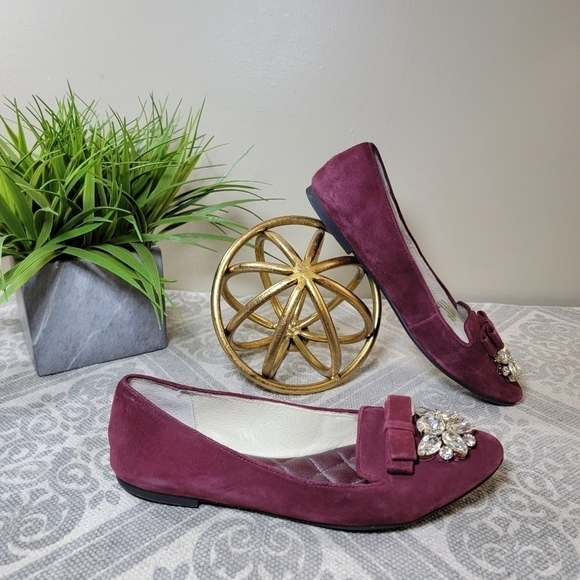Michael Kors Felicity Merlot suede Flats with rhinestones Holiday Size 6.5 - Picture 5 of 15